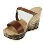 Women's brown leather flip-flops with white suede strap 16004taba