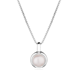 Silver necklace with freshwater white pearl and zirconium SP0253W Swan