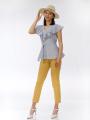 Women's sporty elegant blouse in white and blue stripes 81804A / 164